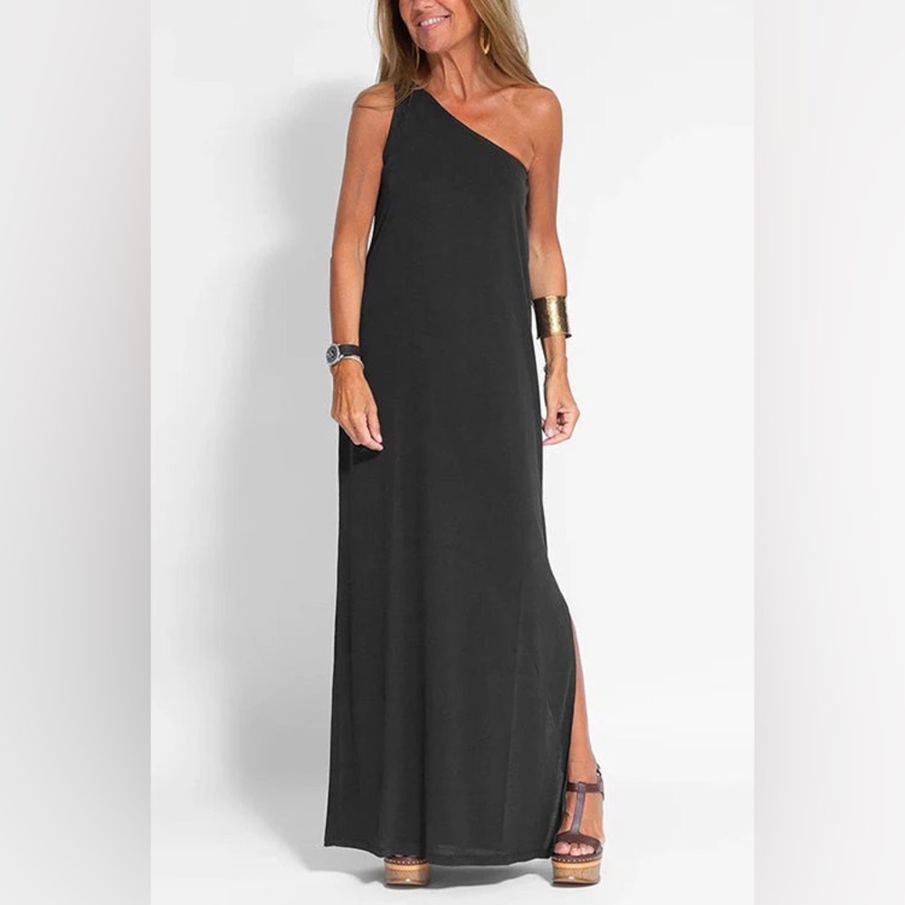 Black One Shoulder Slit Gown for Cocktail